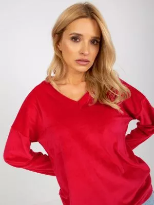 Bluza dama cu maneca lunga din catifea rosu - bluze