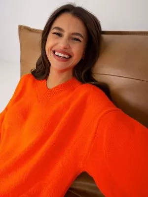 Pulover dama tricotat portocaliu - pulovere